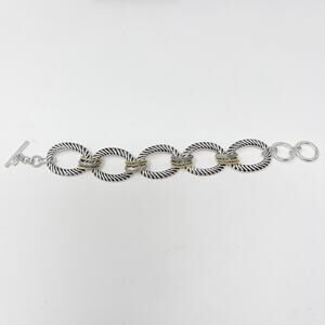 Boutique Silver Tone Wrapped Toggle Bracelet Gold Tone Accents Chainlink Fashion